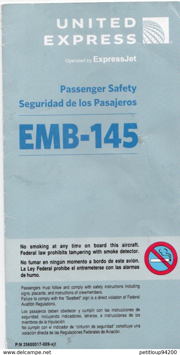 CONSIGNES DE SECURITE / SAFETY CARD  *EMB-145  United Express - Safety Cards