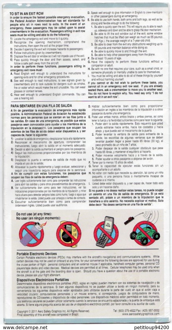 CONSIGNES DE SECURITE / SAFETY CARD  *EMB-145  United Express - Consignes De Sécurité