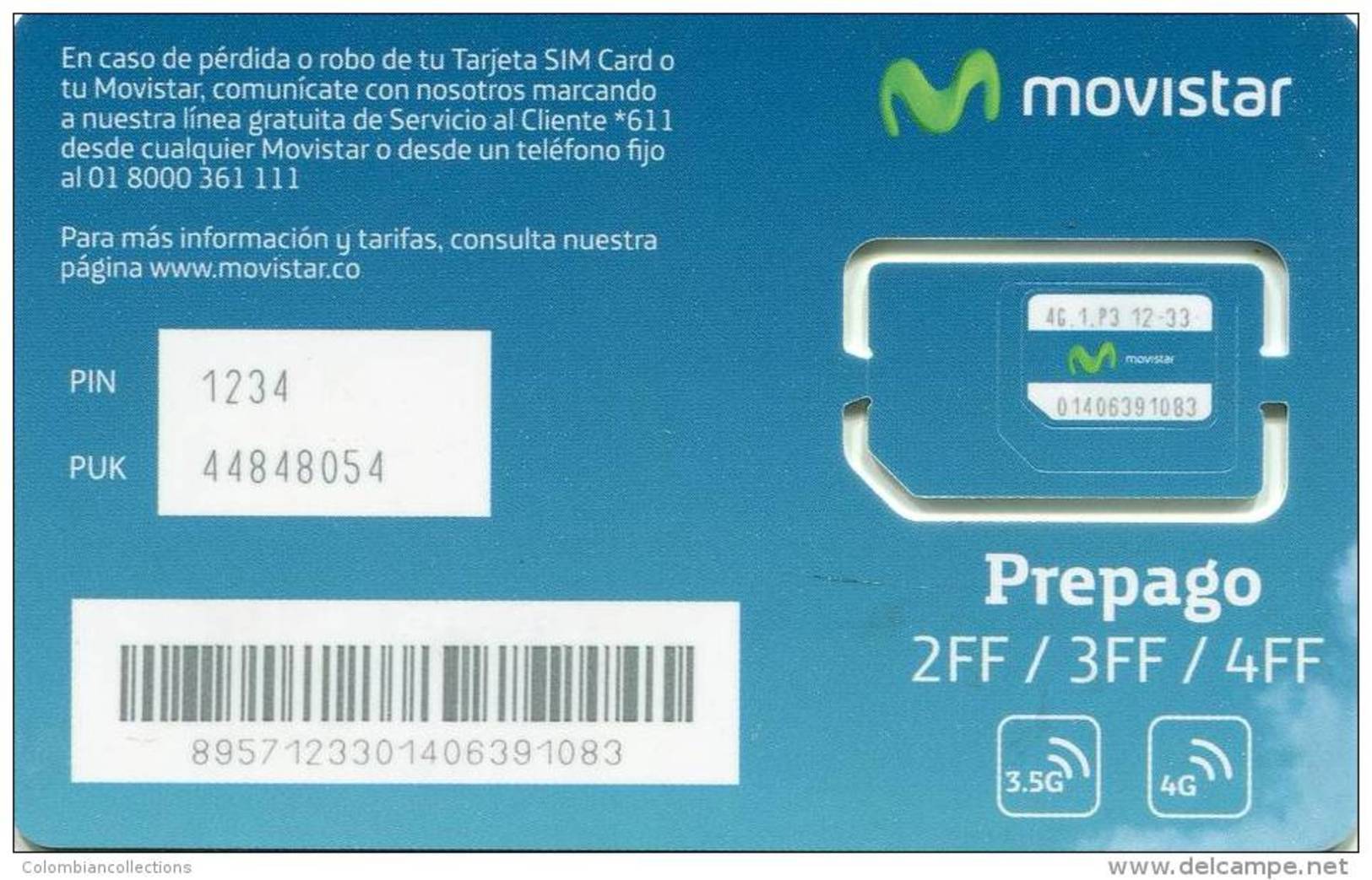 Lote TT227, Colombia, Tarjeta Telefonica, Phone Card, Movistar, SIM Prepago, Prepaid, Mint, 2016, Soccer, Futbol - Kolumbien