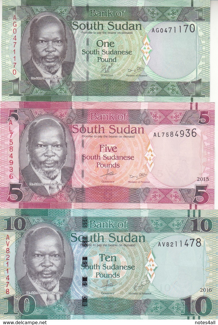 SOUTH SUDAN 1 5 10 20 50 100 POUND 2011 2015 2016 2017 P-NEW UNC CURRENT FULL SET lot