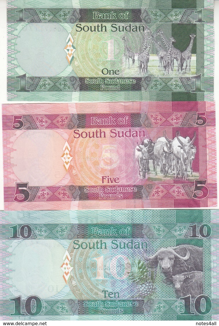 SOUTH SUDAN 1 5 10 20 50 100 POUND 2011 2015 2016 2017 P-NEW UNC CURRENT FULL SET lot