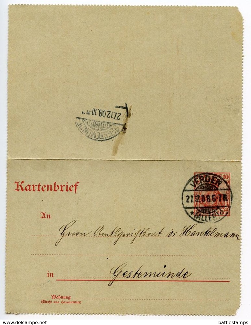 Germany 1908 10pf Letter Card, Verden To Gestemünde - Other & Unclassified