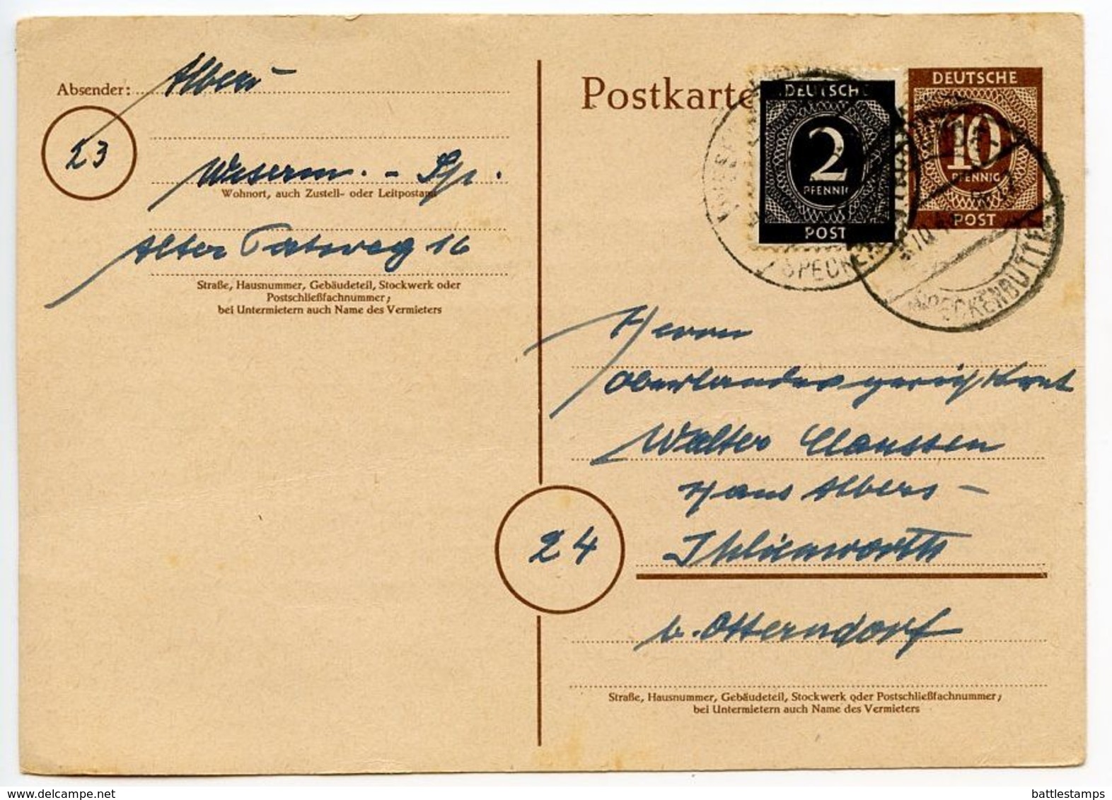 Germany 1946 Uprated Postal Card, Wesermünde To Ihlienworth - Postal  Stationery