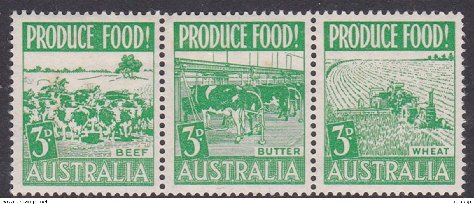 Australia ASC 284a 1953 Food Production, 3d Green Strip, Mint Never Hinged - Mint Stamps