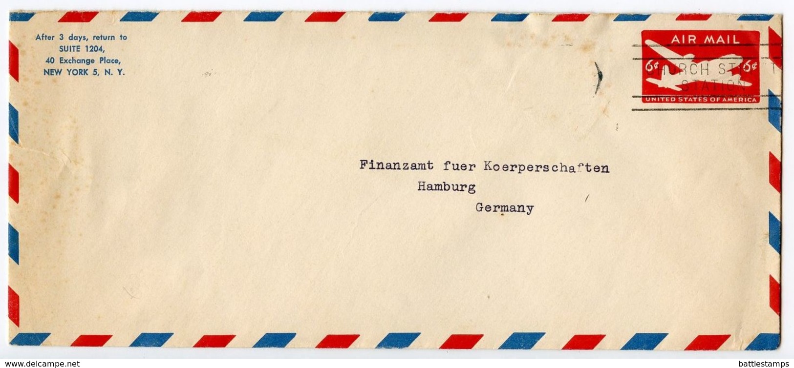 United States 1950's Scott UC18 Postal Envelope, Mailed To Hamburg Germany - 1941-60
