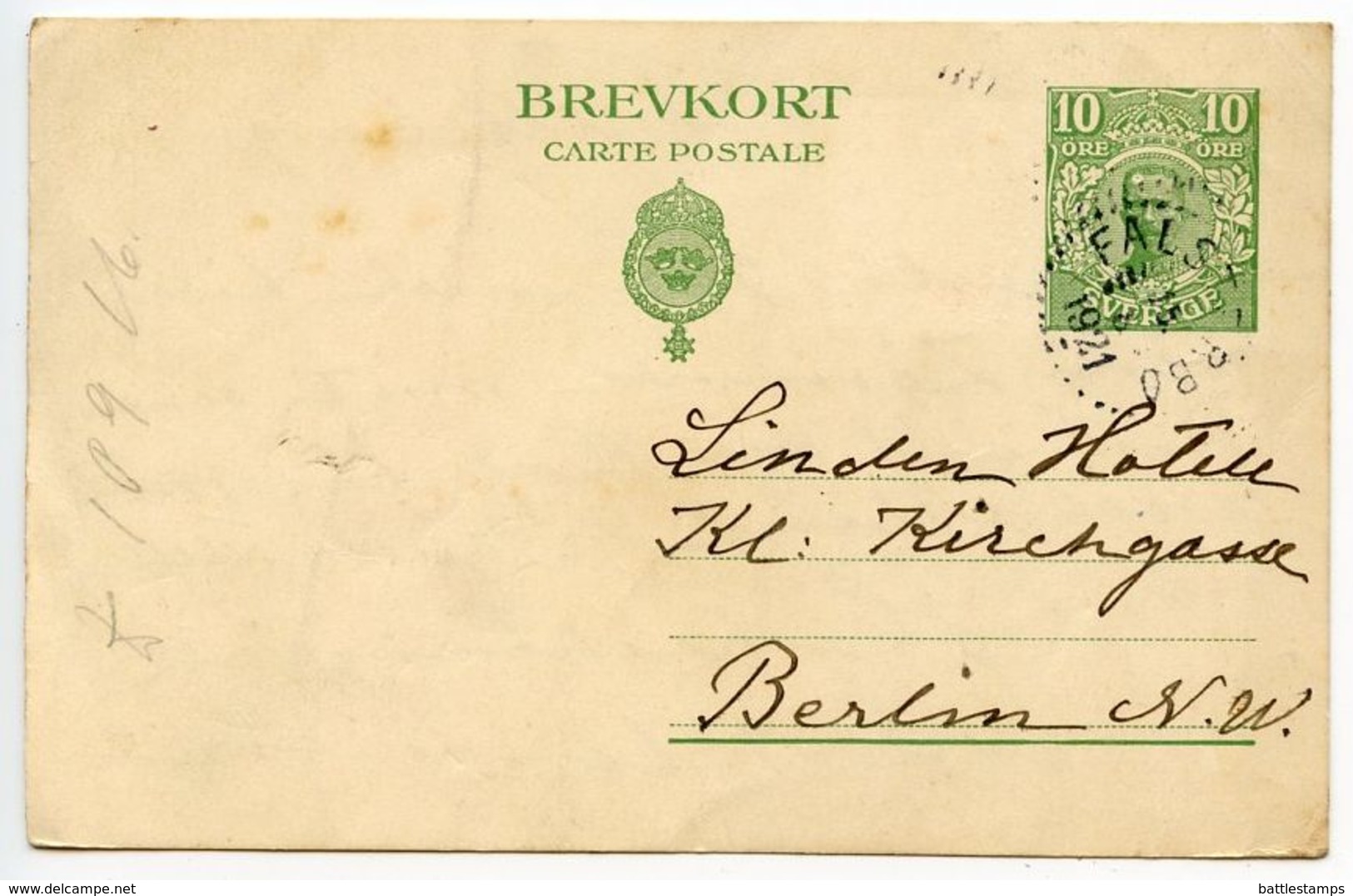 Sweden 1921 10o. Gustaf V Postal Card Falster Bro To Berlin, Germany - Postal Stationery