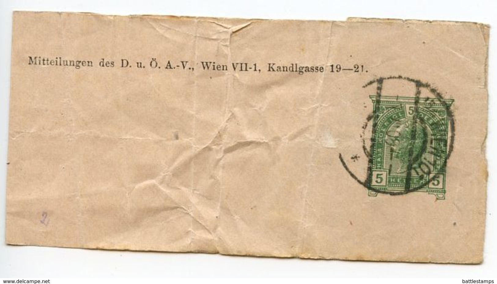 Austria 1908 5h. Franz Josef Wrapper Wien Postmark - Bandes Pour Journaux