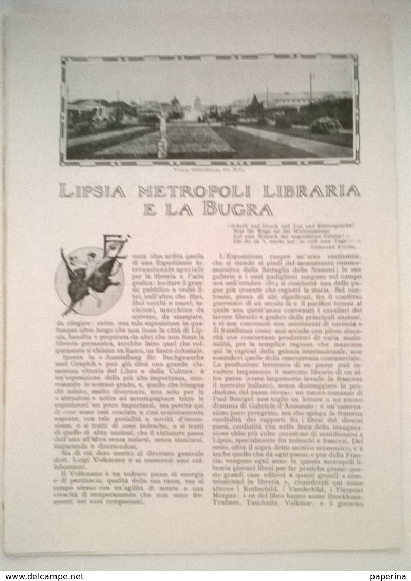 LIPSIA METROPOLI LIBRARIA E LA BUGRA . P. BARBIERE 1914 ART. RITAGLIATO DA GIORNALE - Altri & Non Classificati