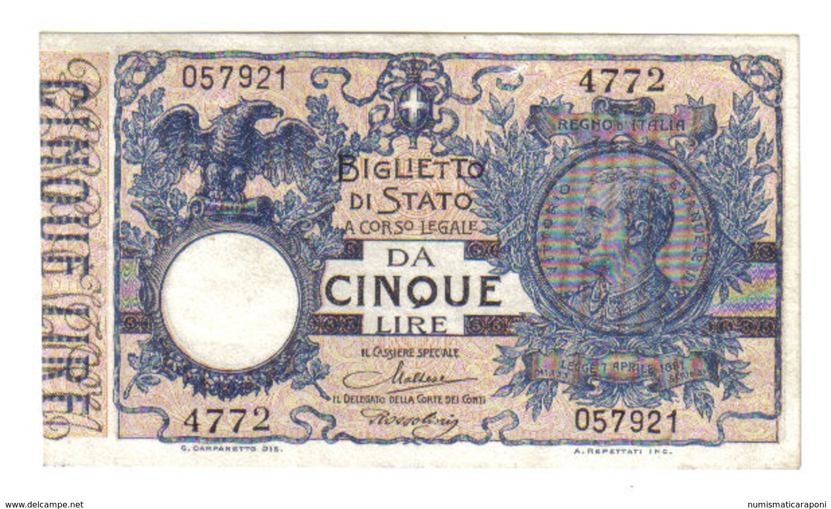 5 LIRE VITTORIO EMANUELE III° 19 09 1923 MALTESE ROSSOLINI SUP/FDS LOTTO 1339 - Italia – 5 Lire