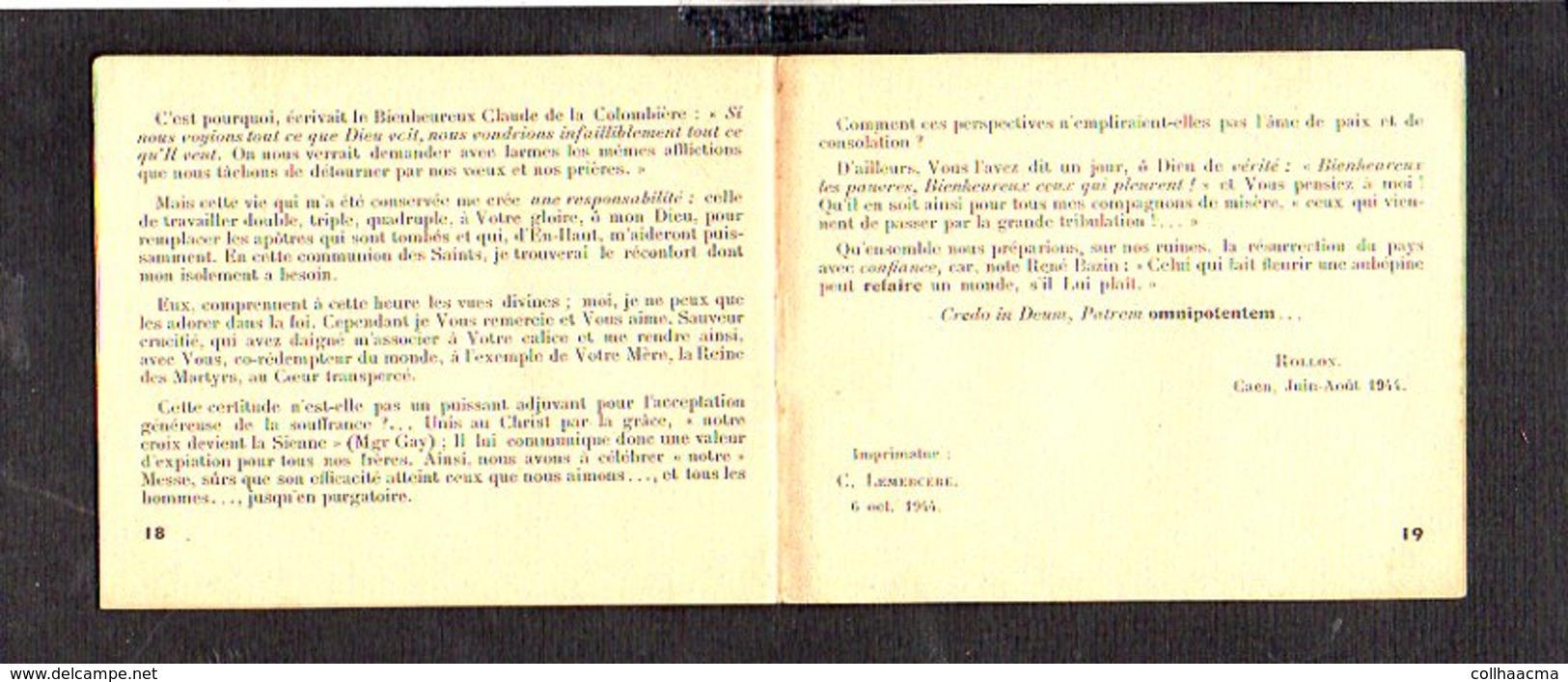 Caen 1944 "Clartès D'En-Haut Sur Des Ruines "Aux Survivants De La Bataille De Normandie Et D'ailleurs" De Rollon - Documents