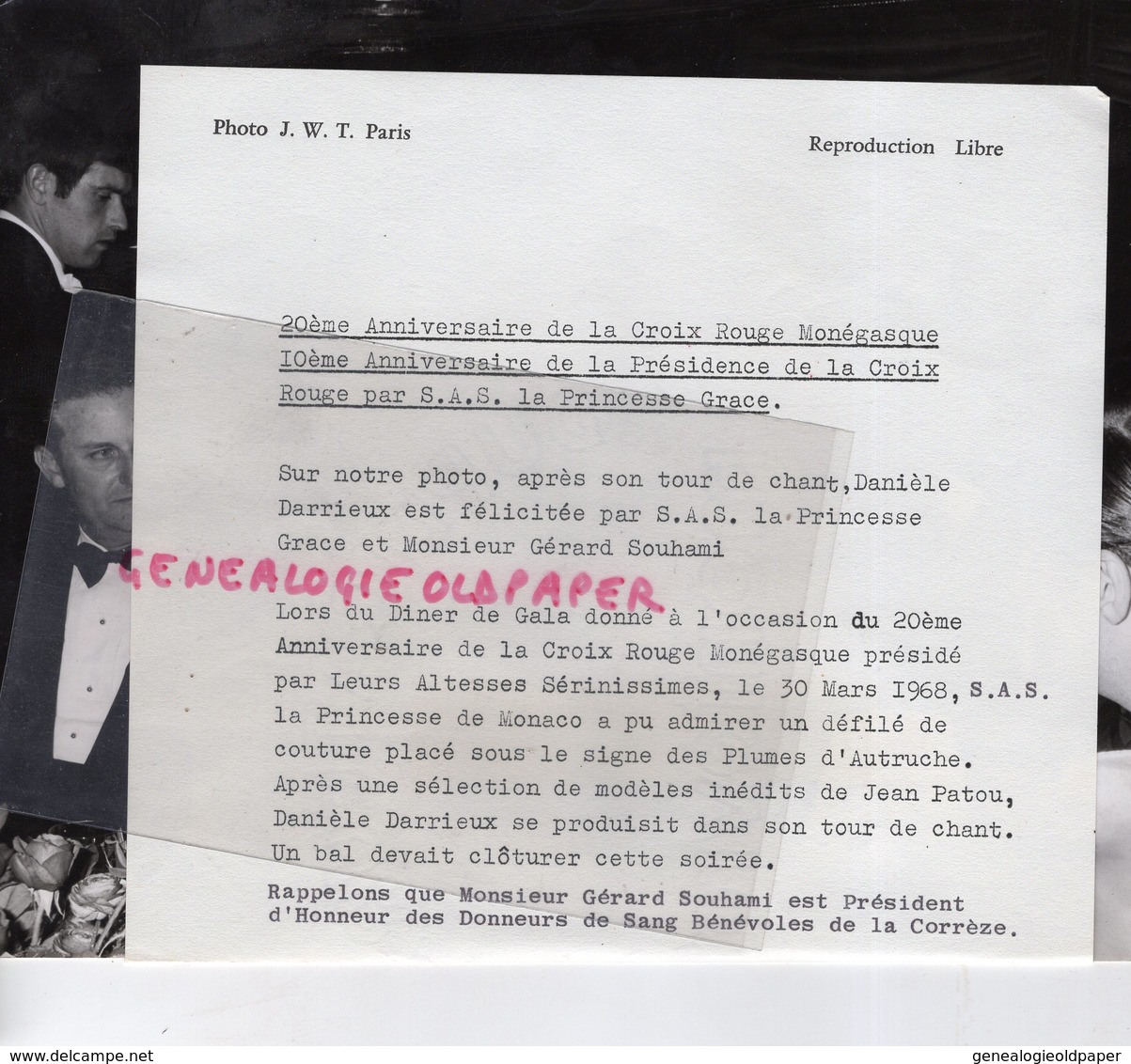 MONACO- 20 E ANNIVERSAIRE CROIX ROUGE MONEGASQUE-PRINCESSE GRACE FELICITE DANIELE DARIEUX-19-GERARD SOUHAMI-30 3 1968- - Célébrités