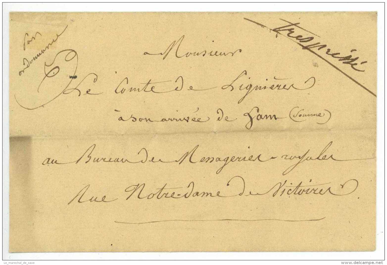 1829 Lettre Militaire PAR ORDONNANCE Tres Presse Messageries Royales Paris - Legerstempels (voor 1900)