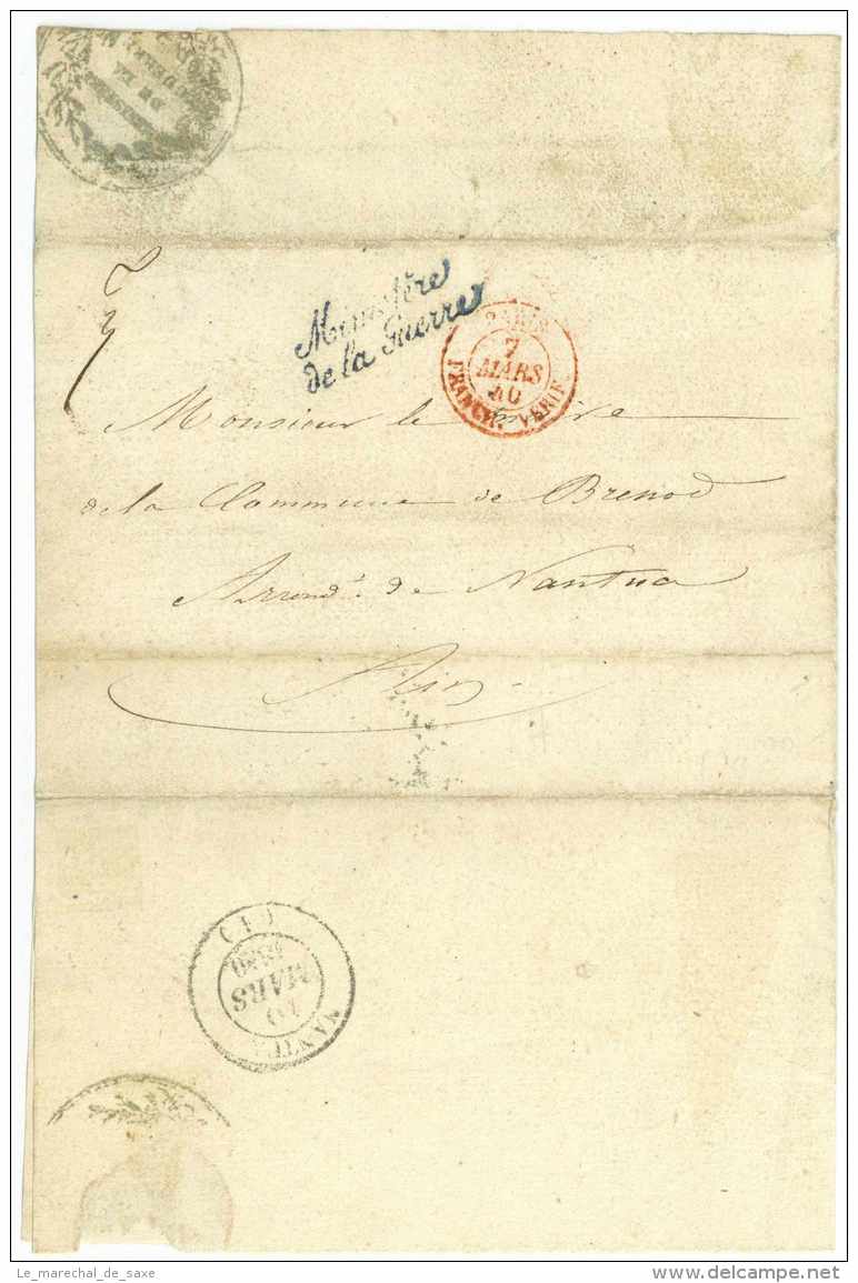 Paris 1840 Ministere De La Guerre FRANCHISE VERIFIEE - Armeestempel (vor 1900)