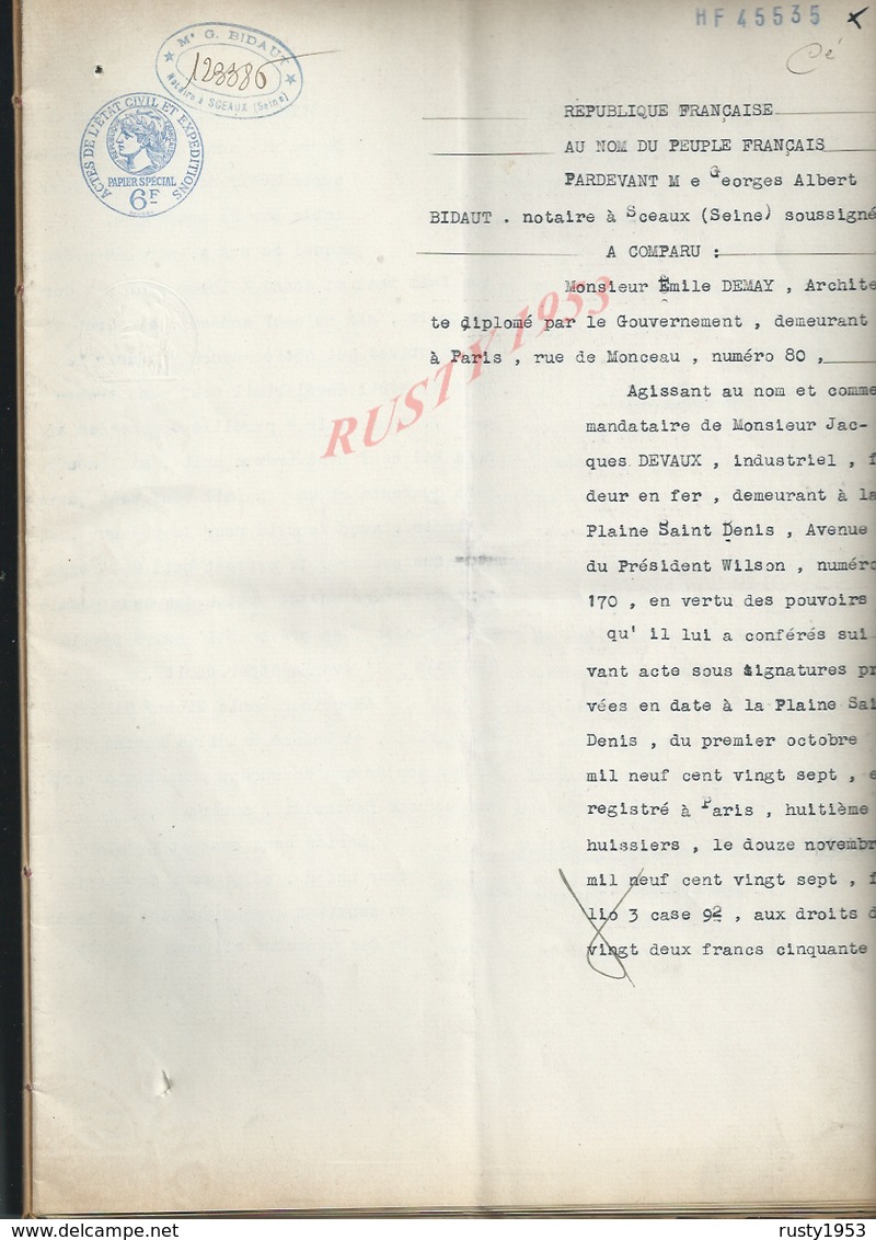 LA PLAINE SAINT DENIS 1935 ACTE BAIL D UNE BOUTIQUE PAR M DEVAUX À GANDIN 26 PAGES : - Manuscrits