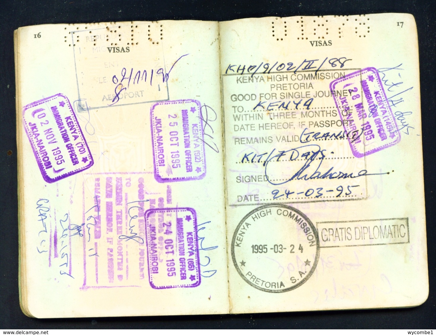 BURUNDI - Expired Diplomatic Passport. Damaged Cover. All Used Visa Pages Scanned