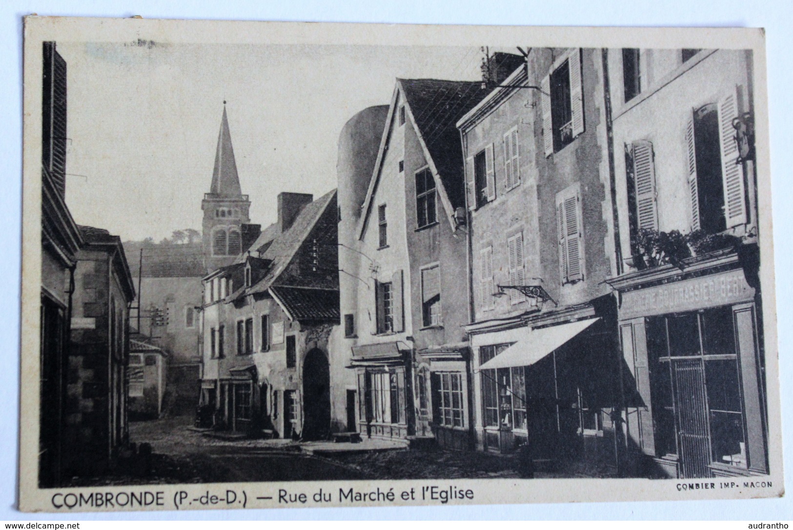 CPA 63 Combronde Rue Du Marché Commerce Boucherie Bourrassier Années 40 - Combronde