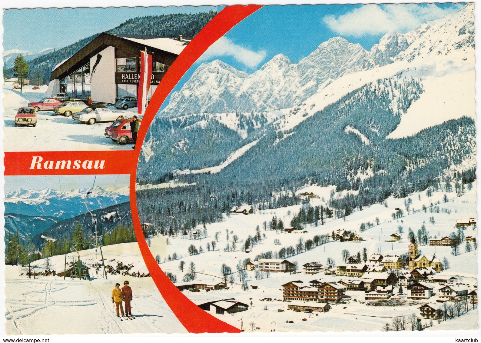 Ramsau: AUSTIN GLIDER, FORD P7, BMW 1800, PEUGEOT 504, VW 1300, OPEL KADETT-B COUPÉ F - Sessellift -  (Tirol, Austria) - Toerisme