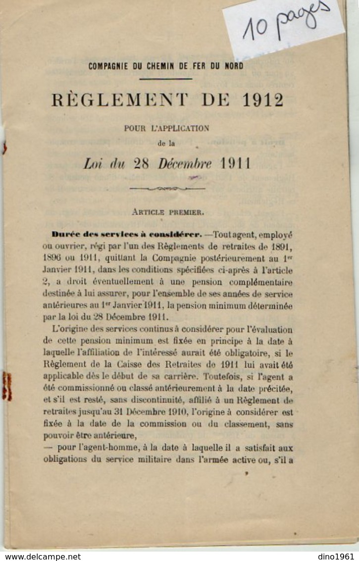 VP12.672 - LILLE 1912 - Chemin De Fer Du Nord - Lignes Françaises - Réglement De 1912 ....... - Eisenbahnverkehr