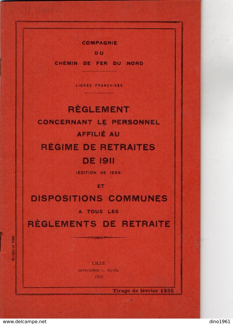 VP12.674 - LILLE 1935 - Compagnie Du Chemin De Fer Du Nord - Lignes Françaises - Réglement Concernant Le Personnel.... - Chemin De Fer