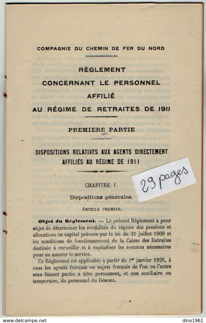 VP12.675 - LILLE 1928 - Compagnie Du Chemin De Fer Du Nord - Lignes Françaises - Réglement Concernant Le Personnel.... - Ferrocarril