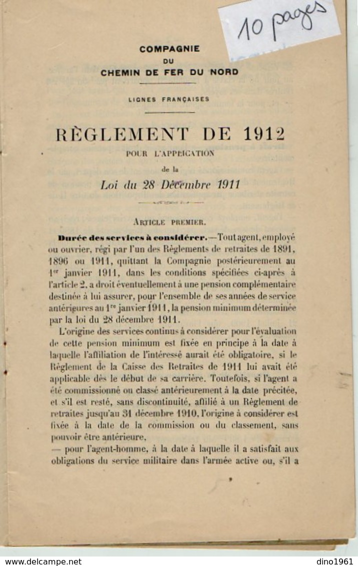 VP12.677 - LILLE 1929 - Compagnie Du Chemin De Fer Du Nord - Lignes Françaises - Réglement De 1912 .... - Spoorweg