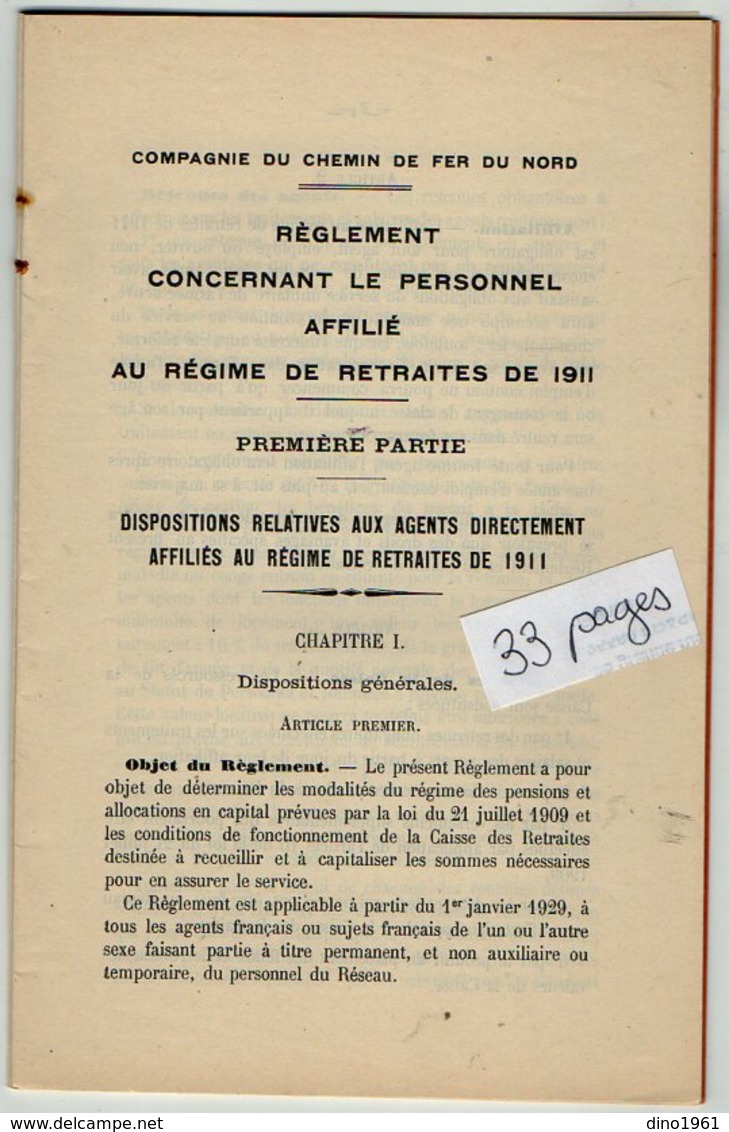 VP12.678 - LILLE 1929 - Compagnie Du Chemin De Fer Du Nord - Lignes Françaises - Réglement Concernant Le Personnel ..... - Railway