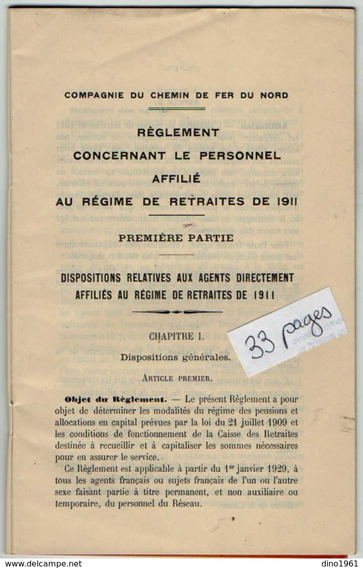 VP12.679 - LILLE 1929 - Compagnie Du Chemin De Fer Du Nord - Lignes Françaises - Réglement Concernant Le Personnel ..... - Ferrovie