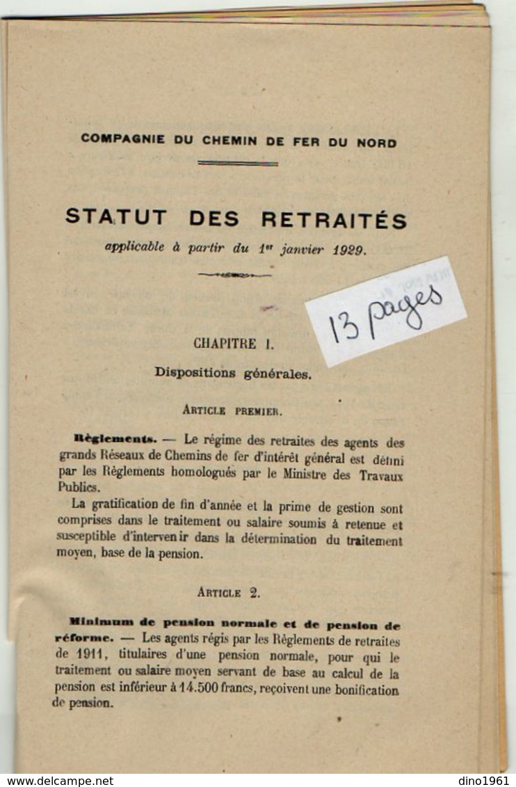 VP12.680 - LILLE 1929 - Compagnie Du Chemin De Fer Du Nord - Lignes Françaises - Statut Des Retraités - Ferrocarril