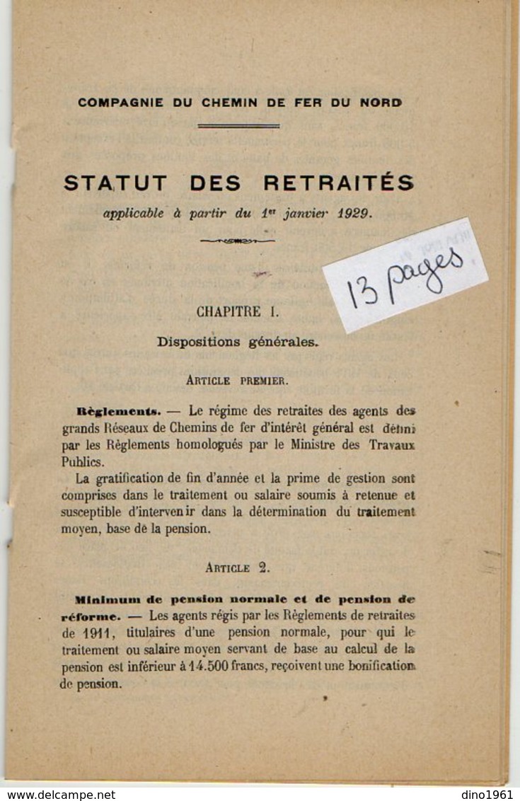 VP12.681 - LILLE 1929 - Compagnie Du Chemin De Fer Du Nord - Lignes Françaises - Statut Des Retraités - Railway