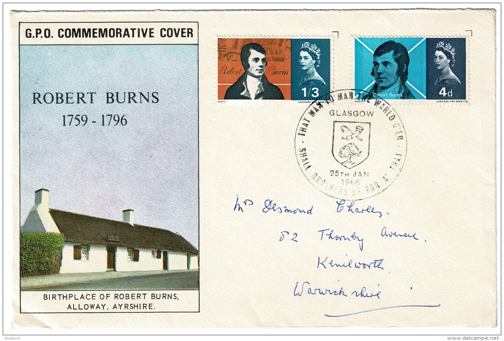 RB 1204 - 1966 GB FDC - Burns First Day Cover - Special Glasgow Postmark - 1952-1971 Pre-Decimal Issues