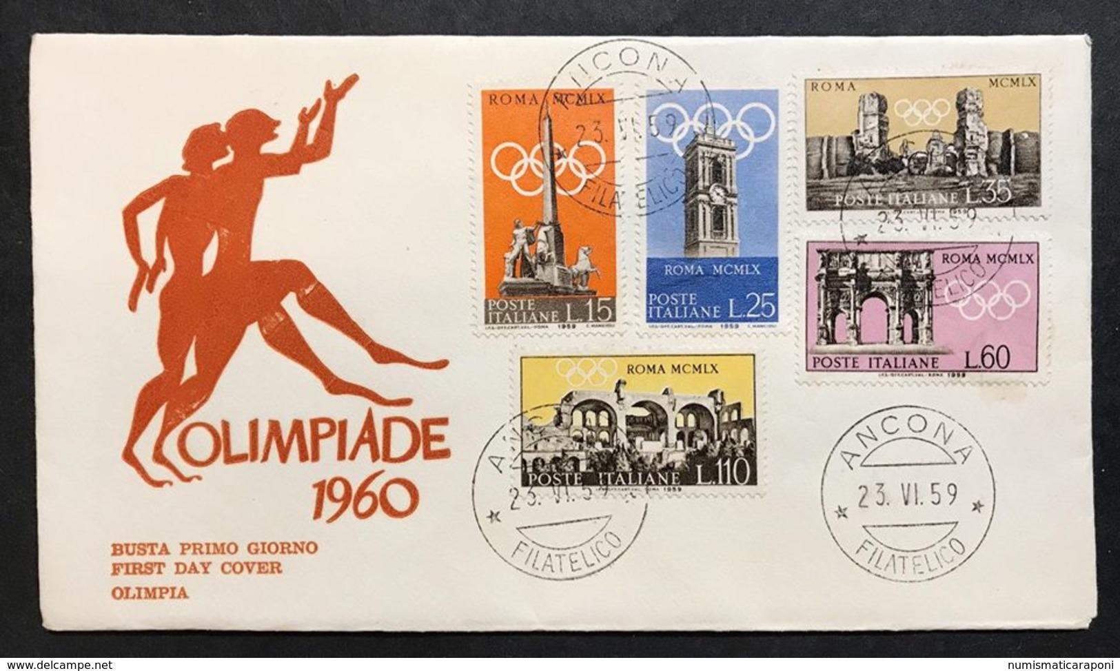 Italia 1959 Olimpiadi Di Roma Serie Su Busta Primo Giorno Cod.bu.123 - 1946-60: Storia Postale