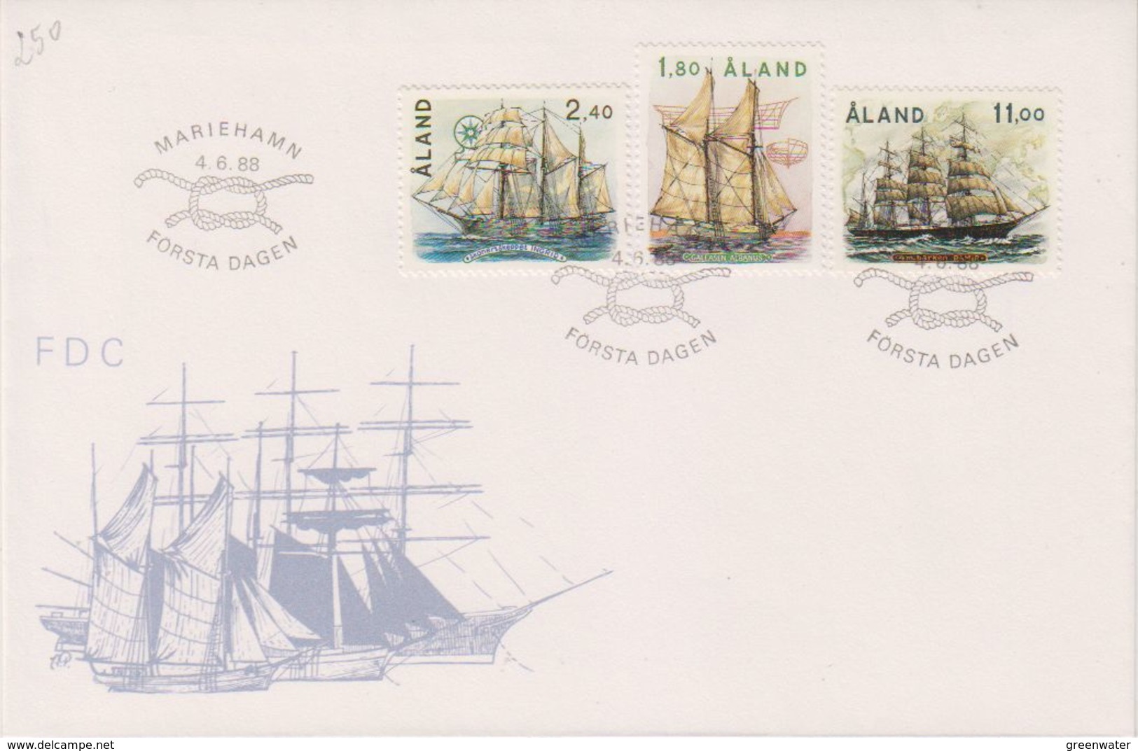 Aland 1988 Sailing Ships 3v FDC (39350A) - Aland