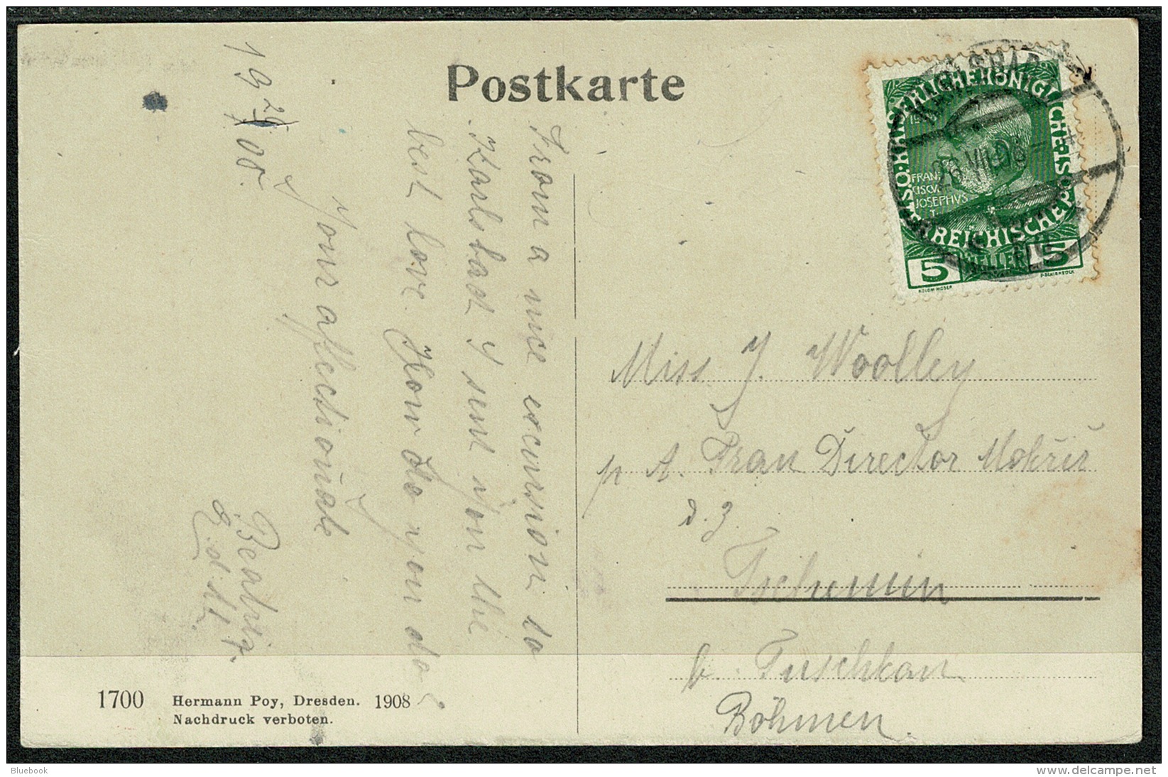 RB 1207 -  1908 Postcard - Austria Karlsbad Czech Republic 5h Rate To Tonbridge Kent - Czech Republic