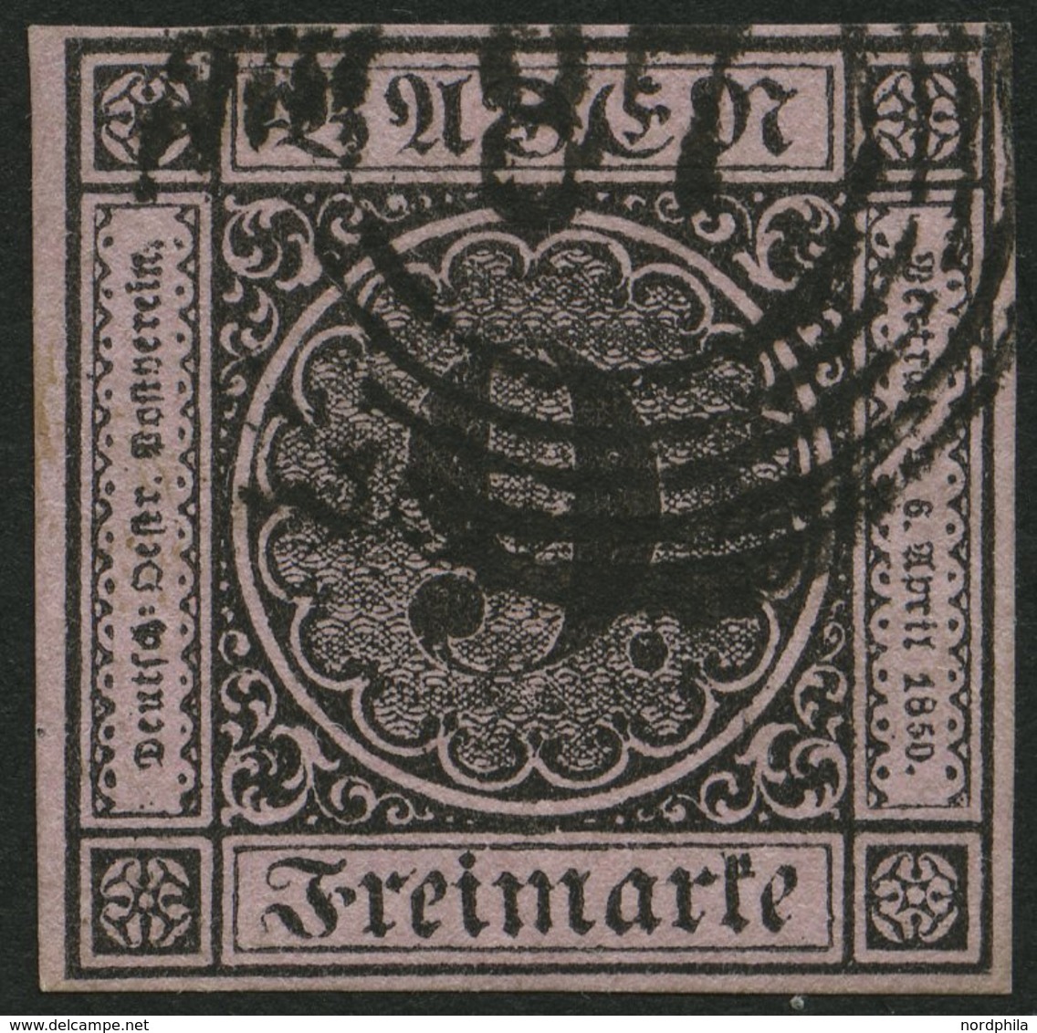 BADEN 4b O, 1851, 9 Kr. Schwarz Auf Rötlichkarmin, Nummernstempel 87, Allseits Breitrandig, Pracht - Sonstige & Ohne Zuordnung