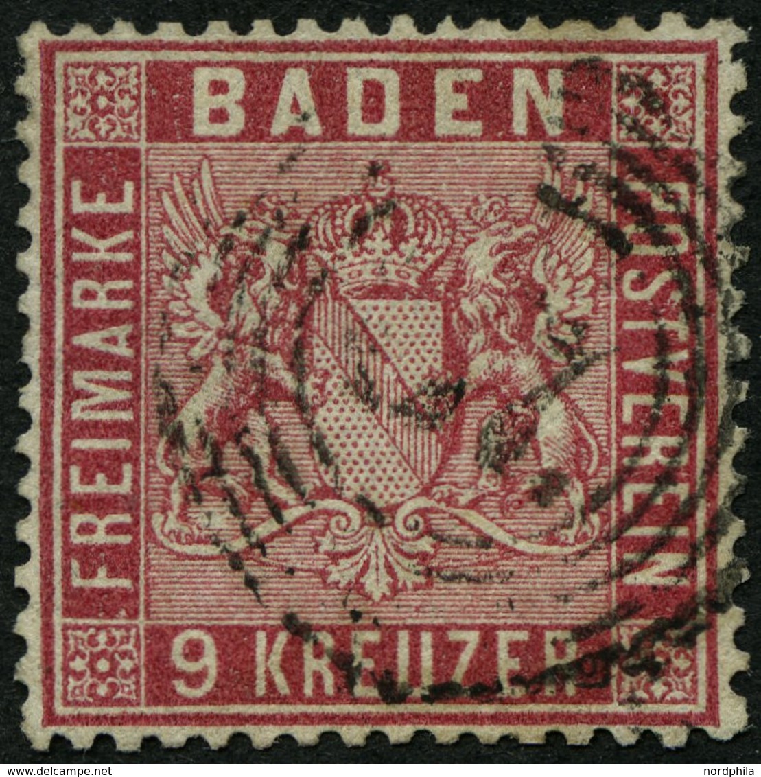 BADEN 12 O, 1860, 9 Kr. Karmin, üblich Gezähnt Pracht, Mi. 220.- - Other & Unclassified