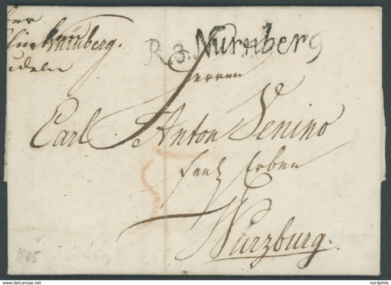 BAYERN R.3. NÜRNBERG, Schreibschrift-L1, Prachtbrief (1805) Nach Würzburg - Prephilately