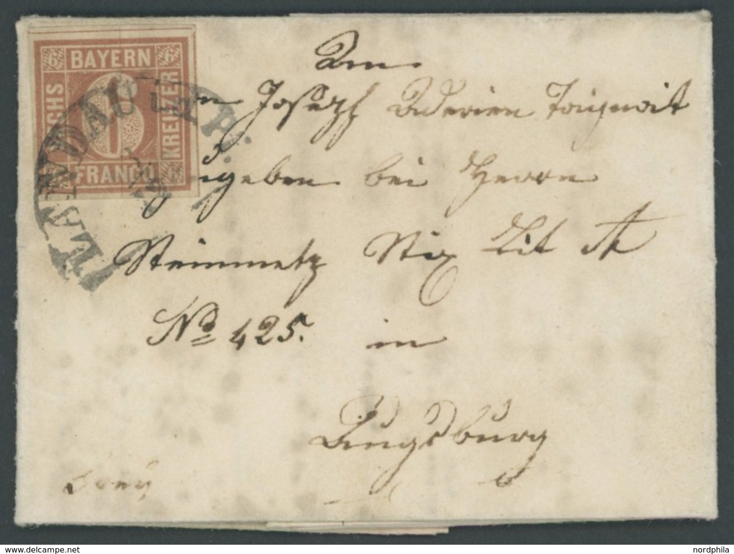 BAYERN 4IA BRIEF, 1849, 6 Kr. Dunkelbraunorange, Type I, Ausgefüllte Ecken Mit Segmentstempel LANDAU In Der Pfalz, Auf K - Altri & Non Classificati