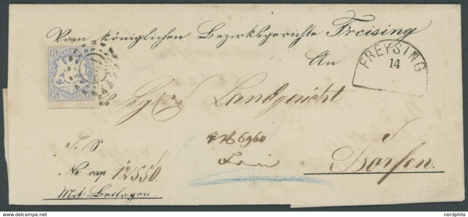 BAYERN 16 BRIEF, 1867, 16 Kr. Ultramarin Mit Offenem MR-Stempel 137 Auf Doppelt Verwendeter Briefhülle Aus FREYSING Nach - Andere & Zonder Classificatie