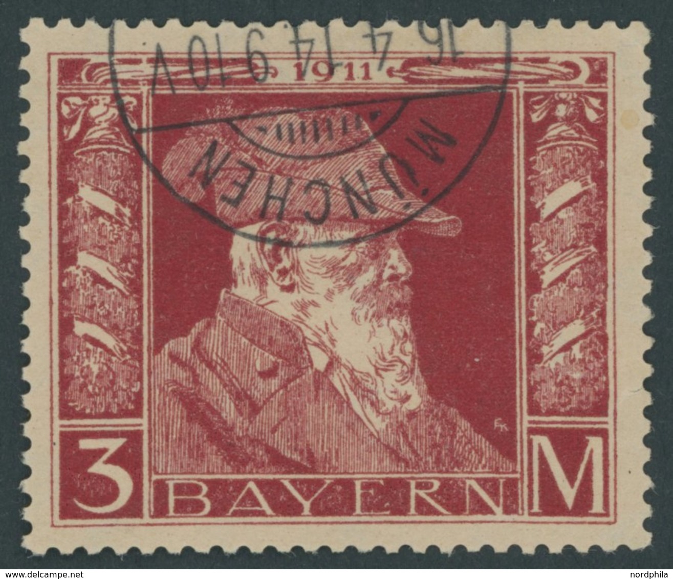 BAYERN 88II O, 1911, 3 M. Luitpold, Type II, Pracht, Mi. 80.- - Autres & Non Classés