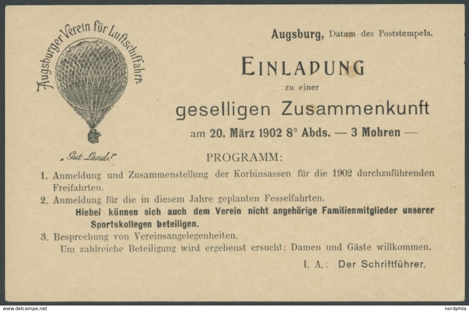 BAYERN P 55II BRIEF, 1902, Privatpostkarte Bayern 2 Pf. (P 55II) Des Augsburger Verein Für Luftschifffahrt Ballon Gut La - Other & Unclassified