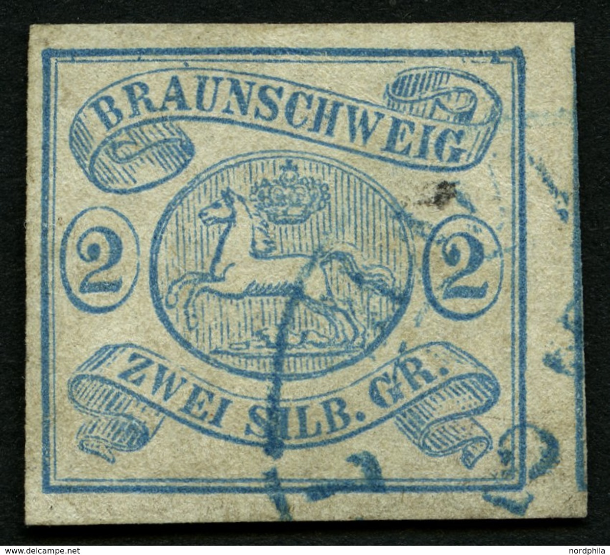 BRAUNSCHWEIG 2 O, 1852, 2 Sgr. Lebhaftpreußischblau, Pracht, Mi. 350.- - Braunschweig