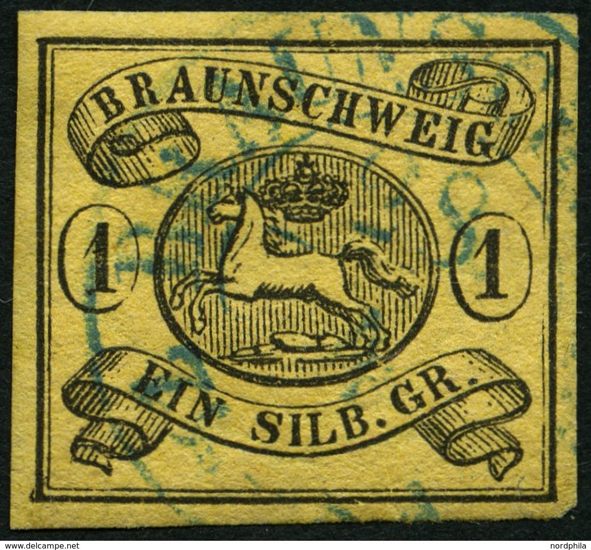 BRAUNSCHWEIG 6aY O, 1853, 1 Sgr. Schwarz Auf Sämisch, Verkehrtes Wz., Pracht, Mi. 120.- - Braunschweig