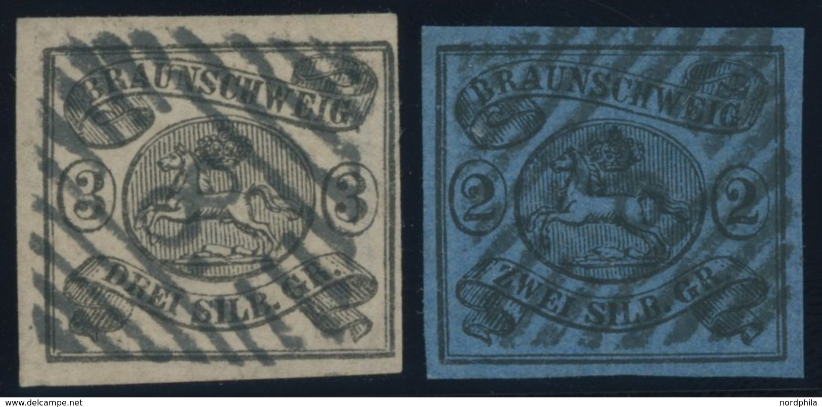 BRAUNSCHWEIG 7a,8a O, 1853, 2 Sgr. Schwarz Auf Blau Und 3 Sgr. Schwarz Auf Mattrosa, 2 Prachtwerte, Mi. 190.- - Brunswick
