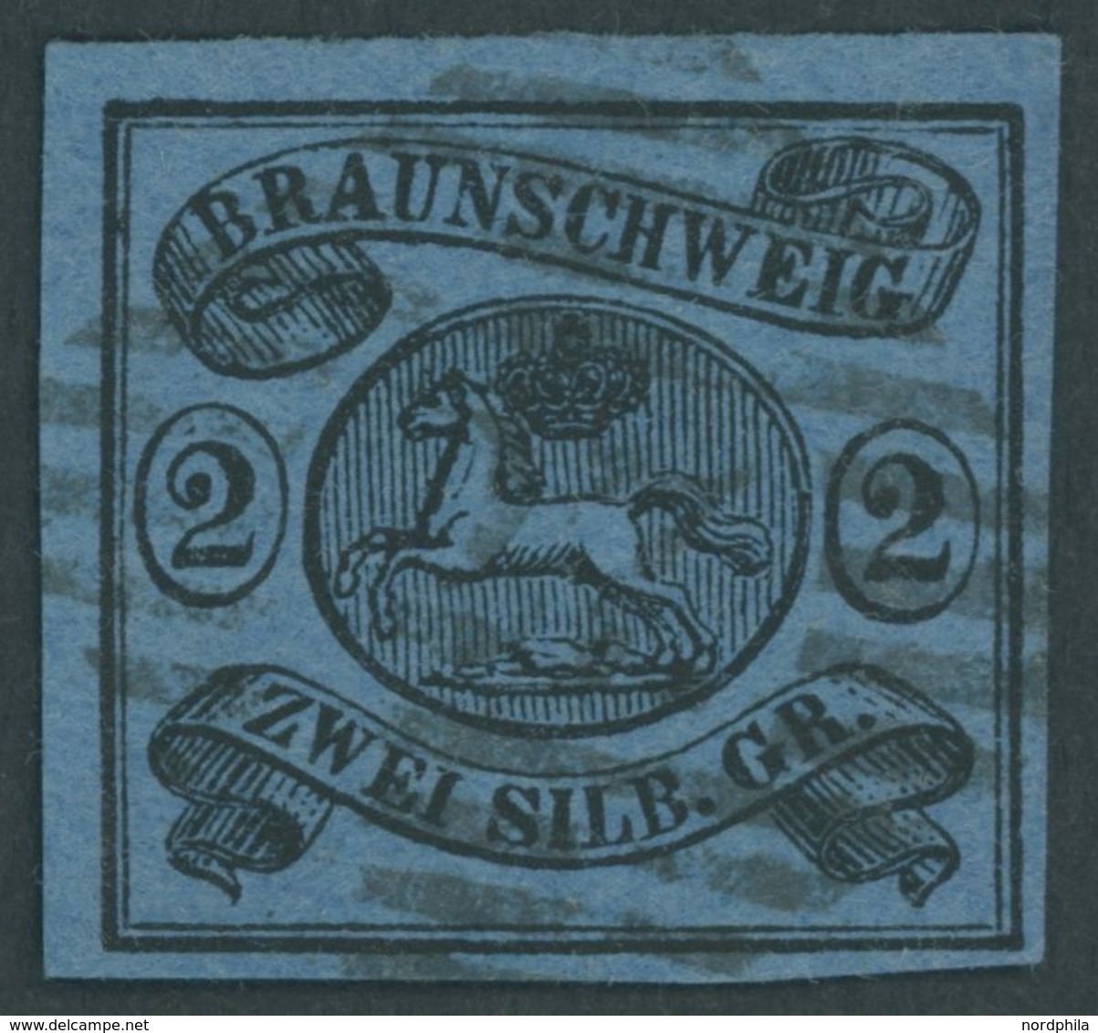 BRAUNSCHWEIG 7b O, 1853, 2 Sgr. Schwarz Auf Hellblau, Nummernstempel 27, Pracht, Mi. (220.-) - Brunswick