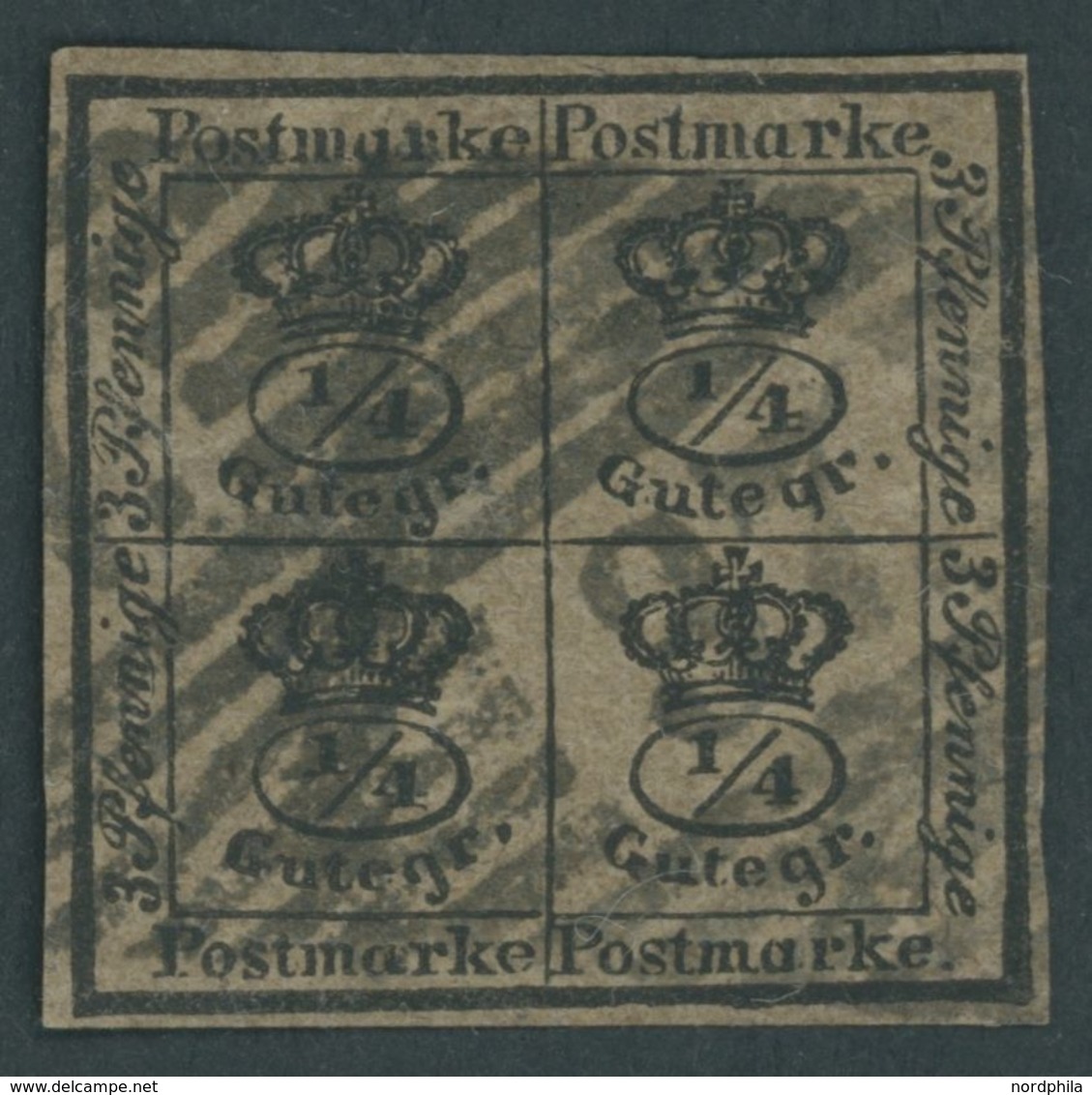 BRAUNSCHWEIG 9a O, 1857, 4/4 Ggr. Schwarz Auf Graubraun, Nummernstempel 37 (SCHOENINGEN), Pracht, Mi. 120.- - Brunswick