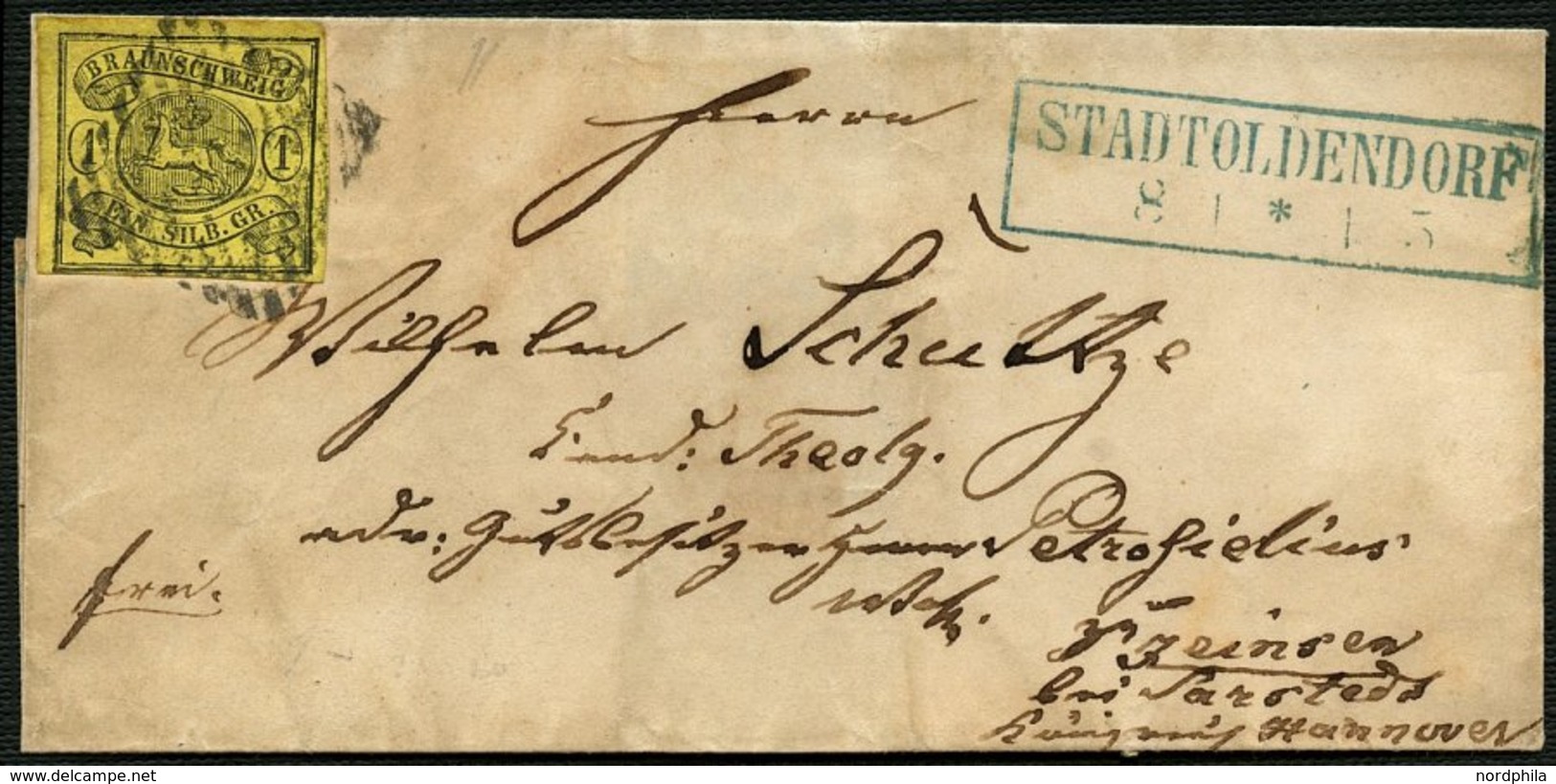 BRAUNSCHWEIG 11A BRIEF, 1861, 1 Sgr. Schwarz Auf Lebhaftgraugelb Mit Nummernstempel 40 Auf Kleinem Siegelbrief Von STADT - Brunswick
