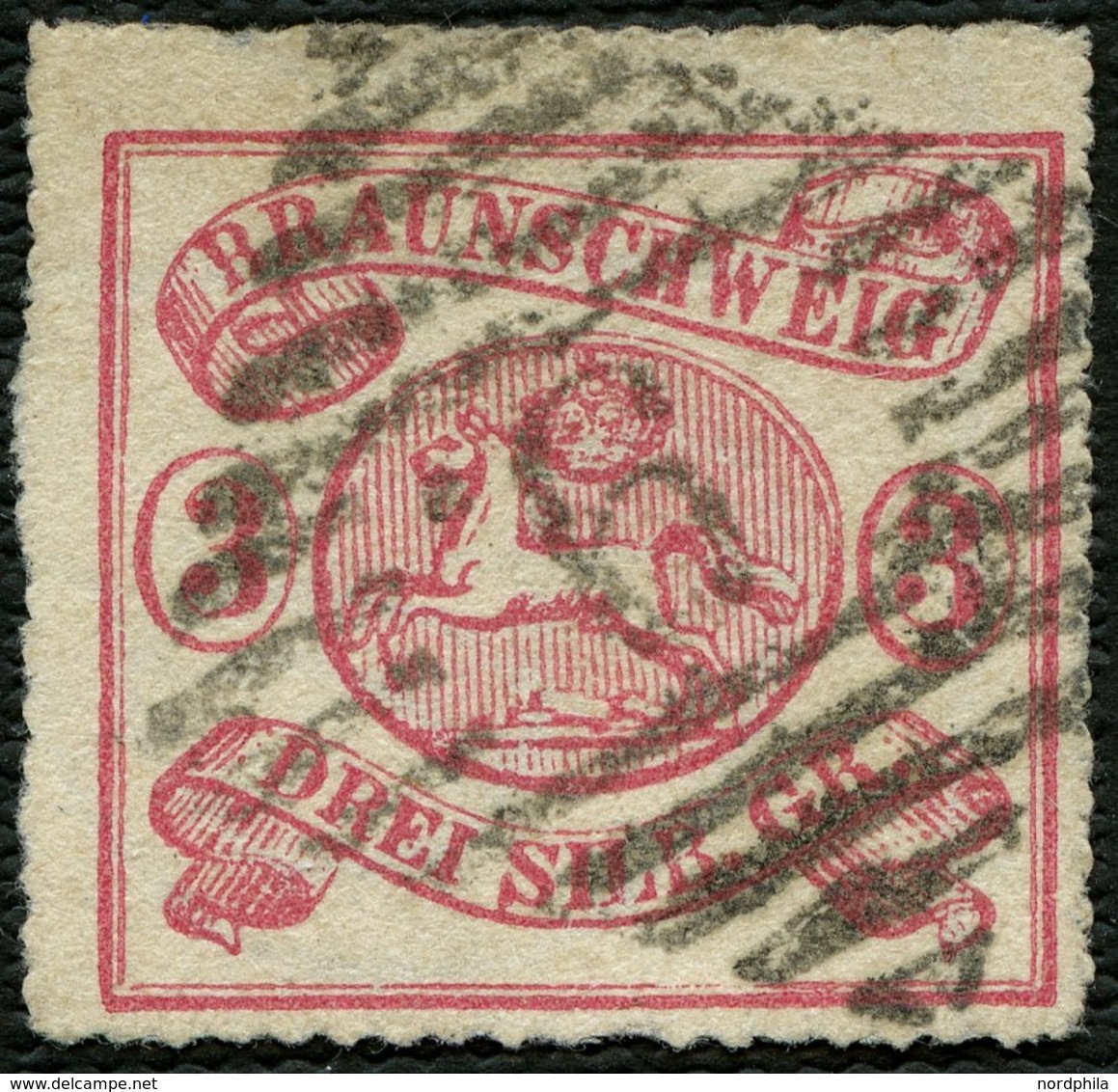 BRAUNSCHWEIG 16 O, 1864, 3 Sgr. Lilarot, Nummernstempel 9, Farbfrisches Kabinettstück, Fotoattest Lange, Mi. (650.-) - Braunschweig