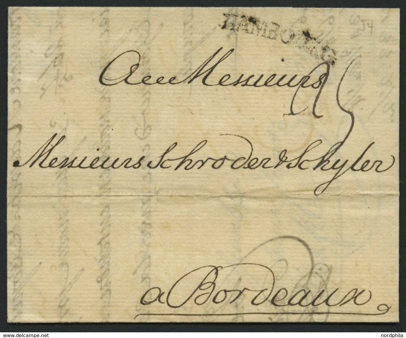 HAMBURG VORPHILA 1754, HAMBOURG, L1 Auf Brief Nach Bordeaux, Pracht - Vorphilatelie