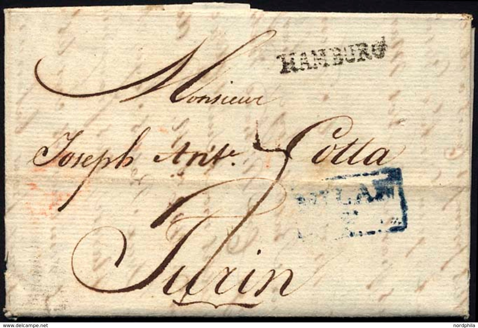 HAMBURG VORPHILA 1800, HAMBURG, L1 Auf Brief Nach Turin, Blauer Durchgangsstempel Von MILAN, Pracht - Prephilately