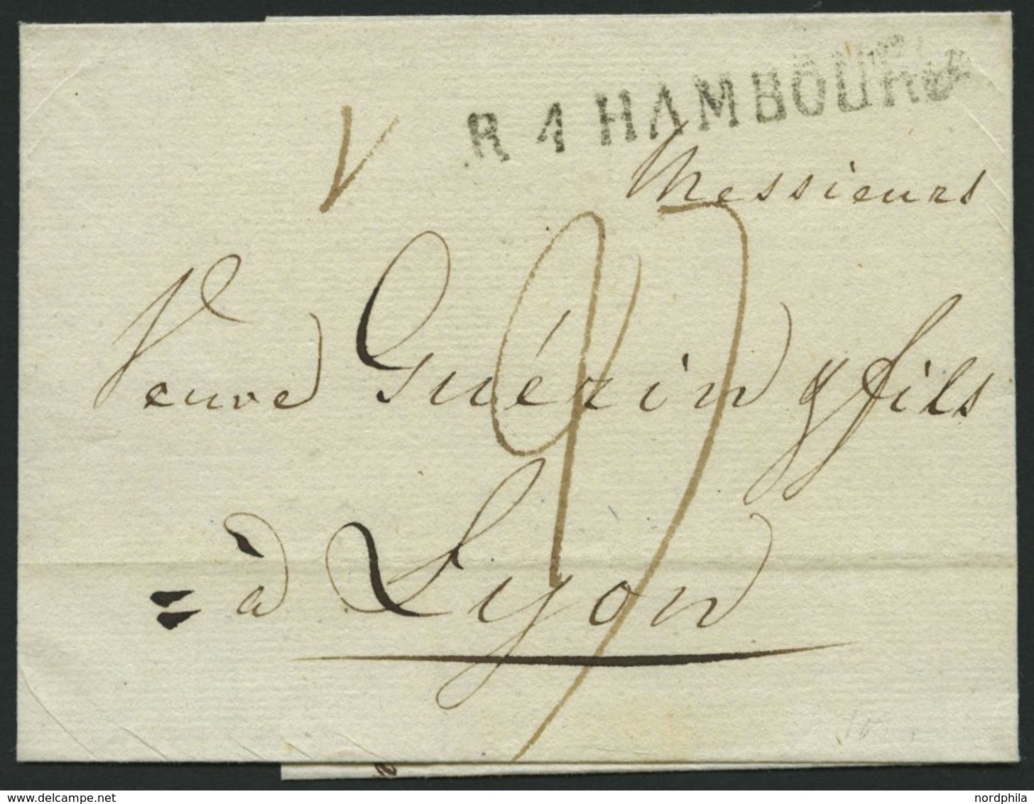 HAMBURG VORPHILA 1810, R.4. HAMBOURG, L1 Auf Brief Nach Lyon, Pracht - Precursores